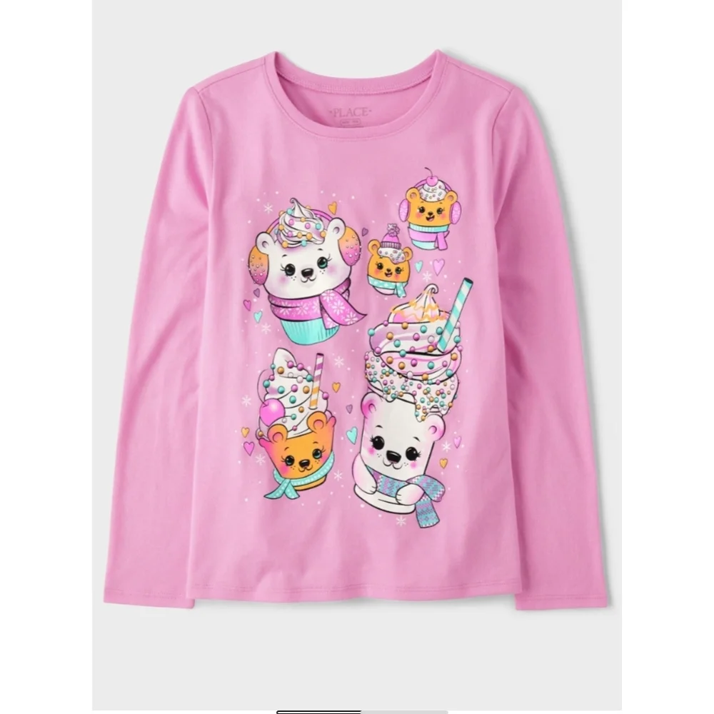 NWT The Children's Place Pink Long Sleeve Tee with Cute Animal Graphic